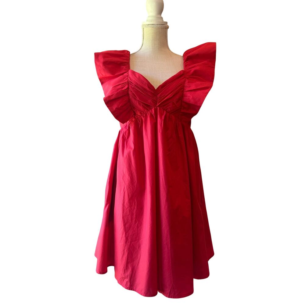 Entro Red Ruffle Sleeve Babydoll Dress Women’s Medium Puff Sleeve  NWT - Picture 2 of 10
